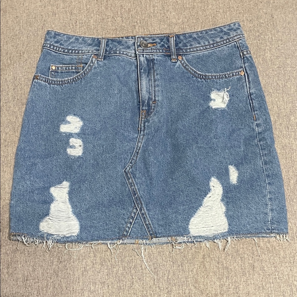 H&M Blue Distressed Denim Mini Skirt
